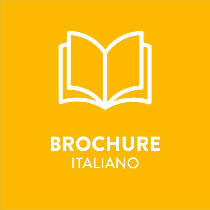 Brochure in italiano con icona di libro aperto su sfondo giallo.